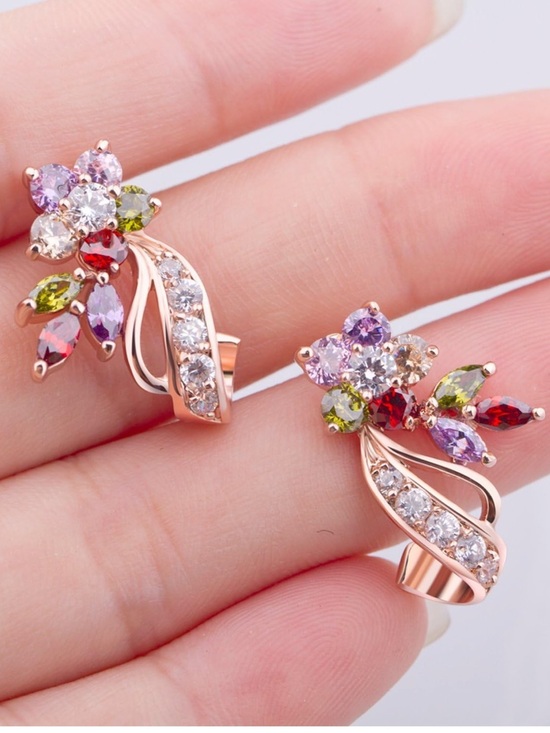Anthropologie Jewelry - Multicolor Floral Rose Gold Earrings - Elegant Women Jewelry